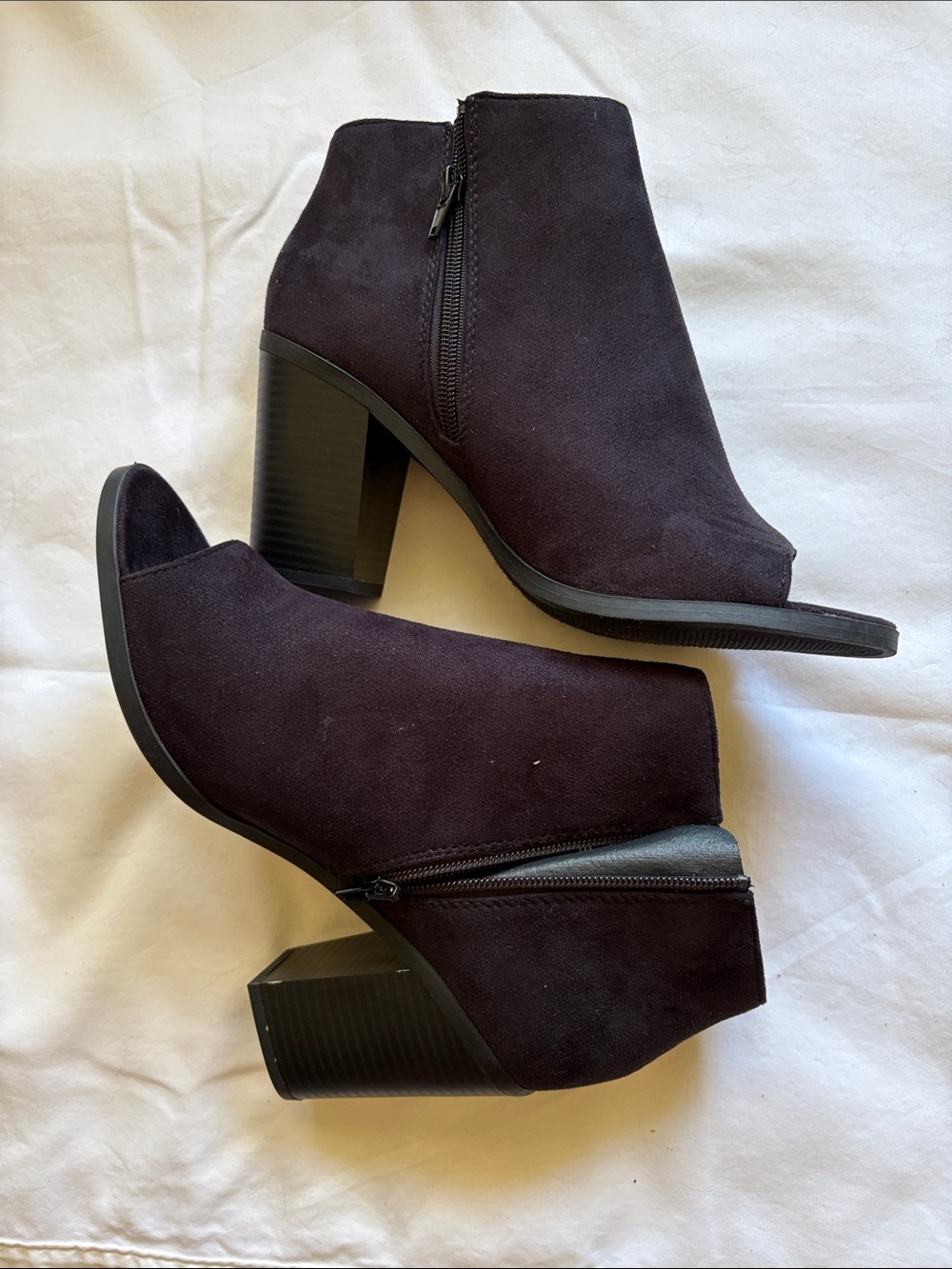 Soda Black Suede Peep-Toe Lace-Up Block Heel Booties - Picture 4 of 5
